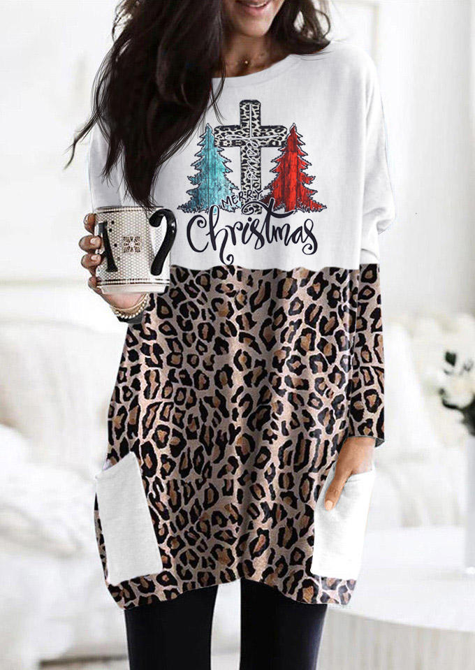 

Christmas Tree Leopard Cross Mini Dress, Multicolor, SCM008292