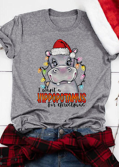 

I Want A Hippopotamus For Christmas Lantern T-Shirt Tee - Gray, SCM008399