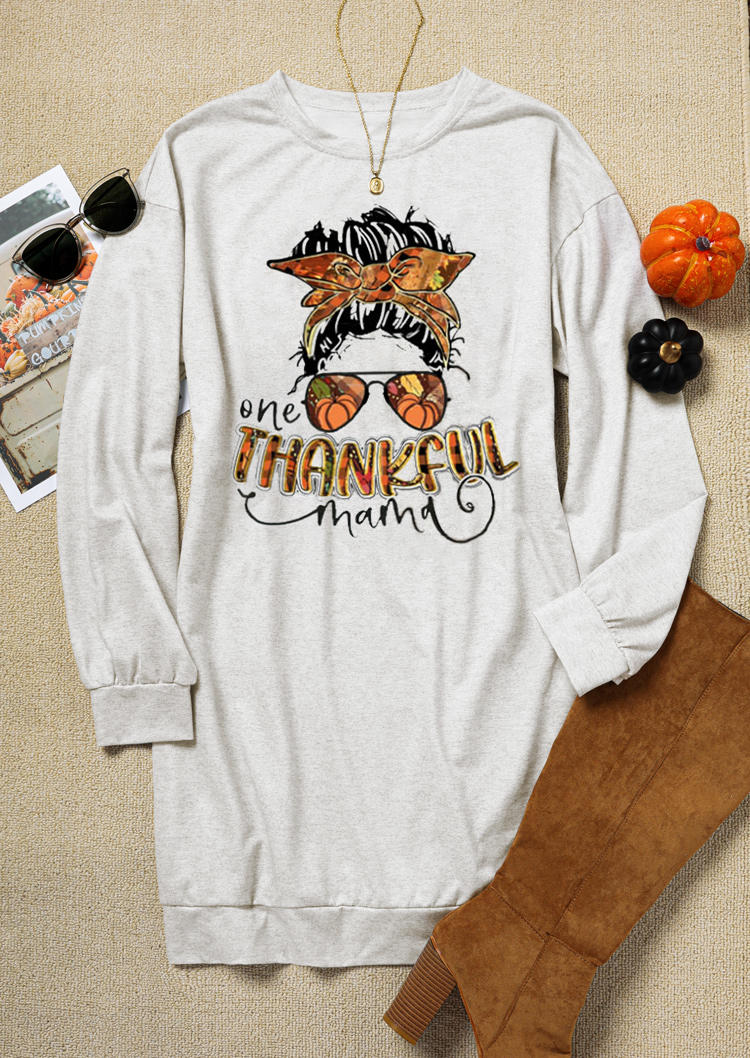 One Thankful Mama Pumpkin Sweatshirt Mini Dress - Gray