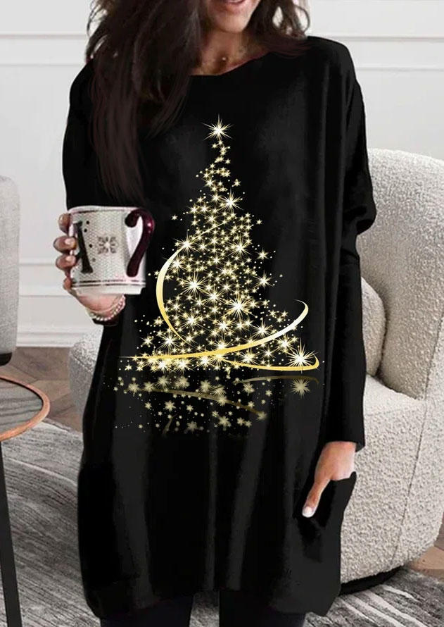 

Christmas Tree Glitter Long Sleeve Sweatshirt Mini Dress - Black, SCM008449