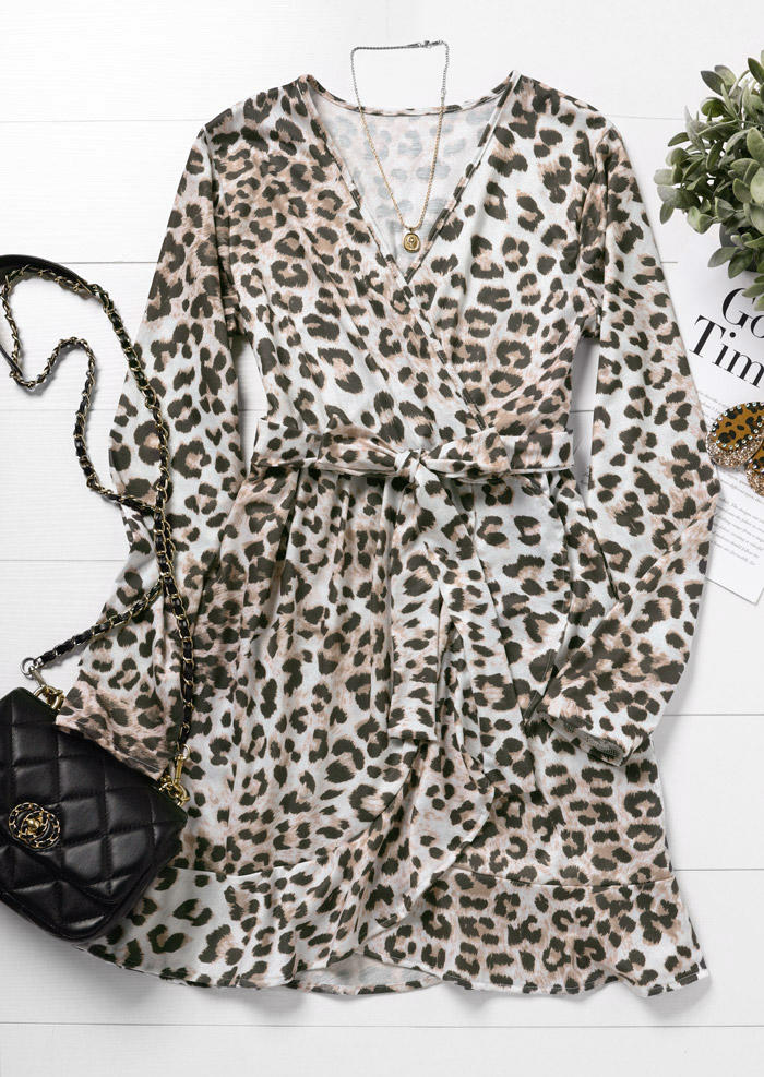 Leopard Long Sleeve Casual Mini Dress