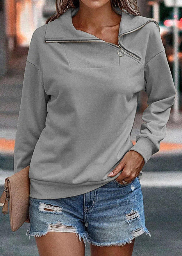

Zipper Drop Shoulder Sweatshirt - Gray, SCM008563