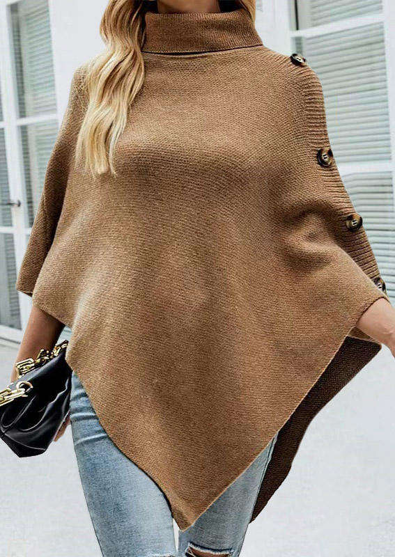 

Button Turtleneck Cape Sweater - Khaki, SCM008682