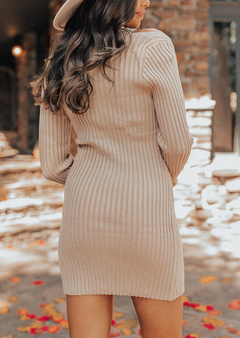 Long Sleeve Cold Shoulder Sweater Dress - Khaki