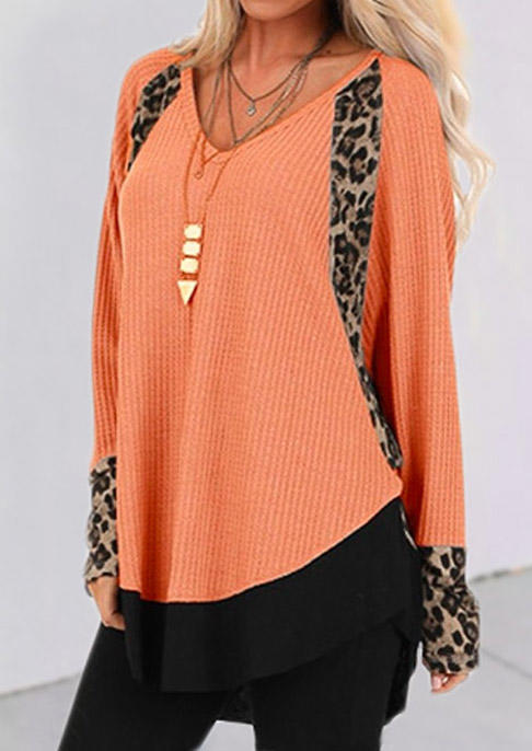 

Leopard Raglan Sleeve Casual Blouse - Orange, SCM008787