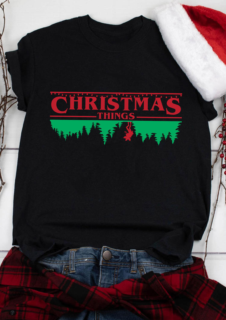 

Christmas Things Tree O-Neck T-Shirt Tee - Black, SCM009037
