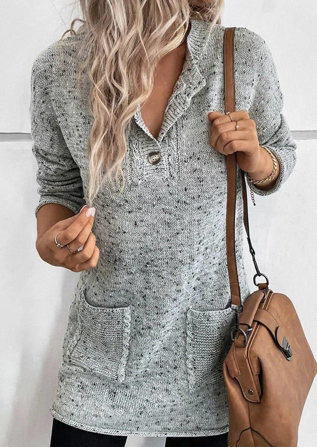 

Button Pocket Long Sleeve Sweater - Gray, SCM009086