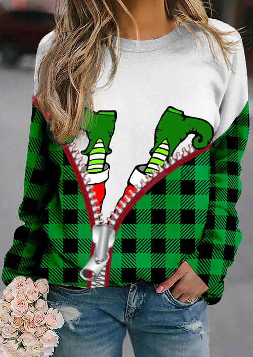 

Christmas Plaid Striped Pullover Sweatshirt, Multicolor, SCM009198