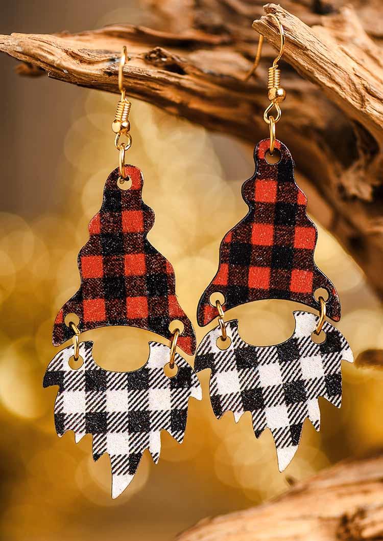 

Christmas Gnomies Leopard Plaid Earrings, Brown;white, SCM007375