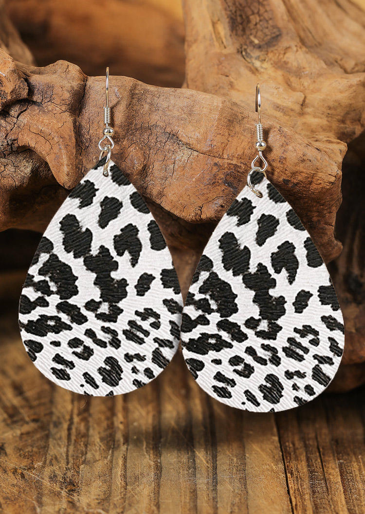 

Leopard Water Drop PU Leather Earrings, Black, SCM007650