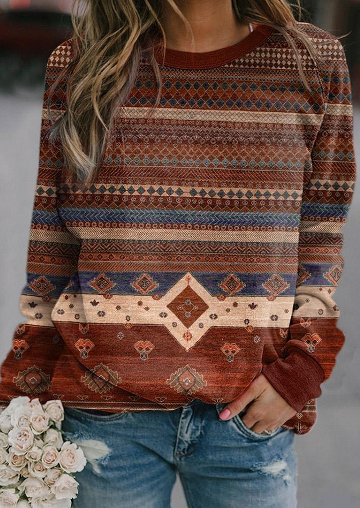 

Geometric Raglan Sleeve O-Neck Blouse, Multicolor, SCM008501