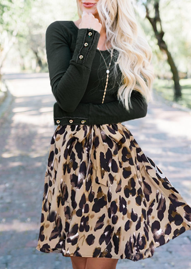 

Leopard Button Long Sleeve Mini Dress - Black, SCM008530