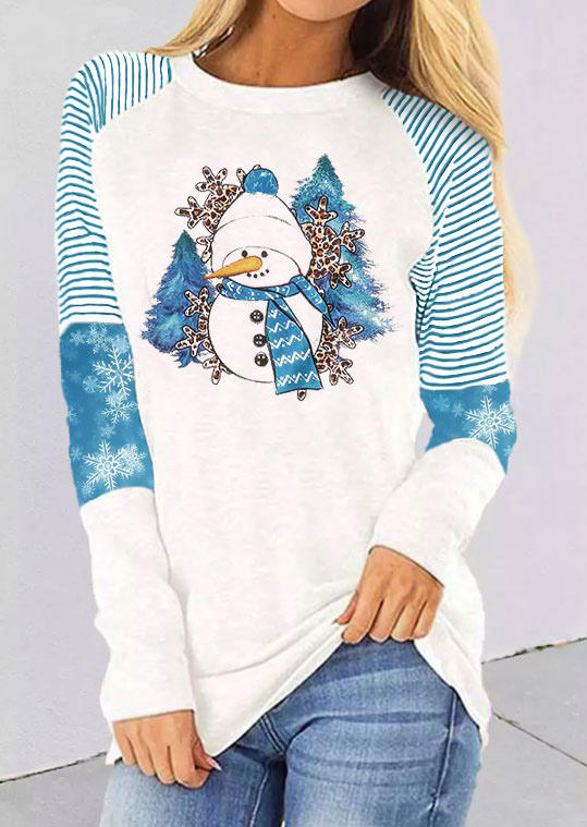 

Christmas Snowman Snowflake Striped Leopard T-Shirt Tee - White, SCM008633