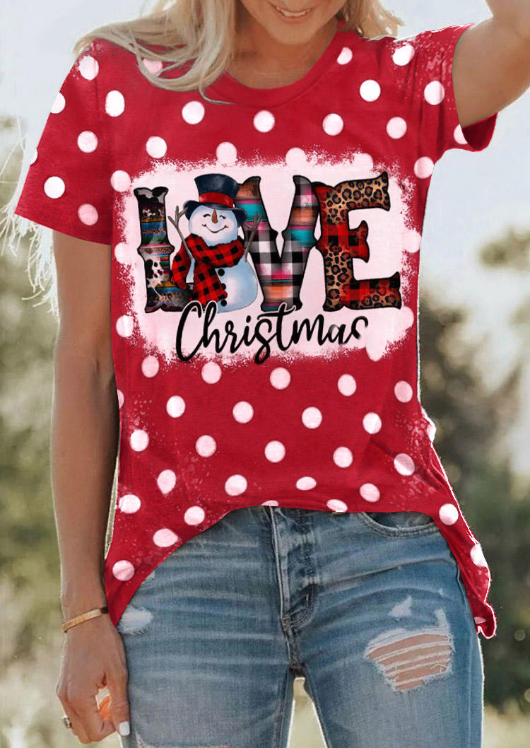 

Love Christmas Polka Dot Snowman T-Shirt Tee - Red, SCM008639