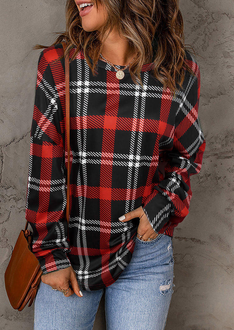 

Plaid Long Sleeve Pullover Sweatshirt, Multicolor, SCM008667