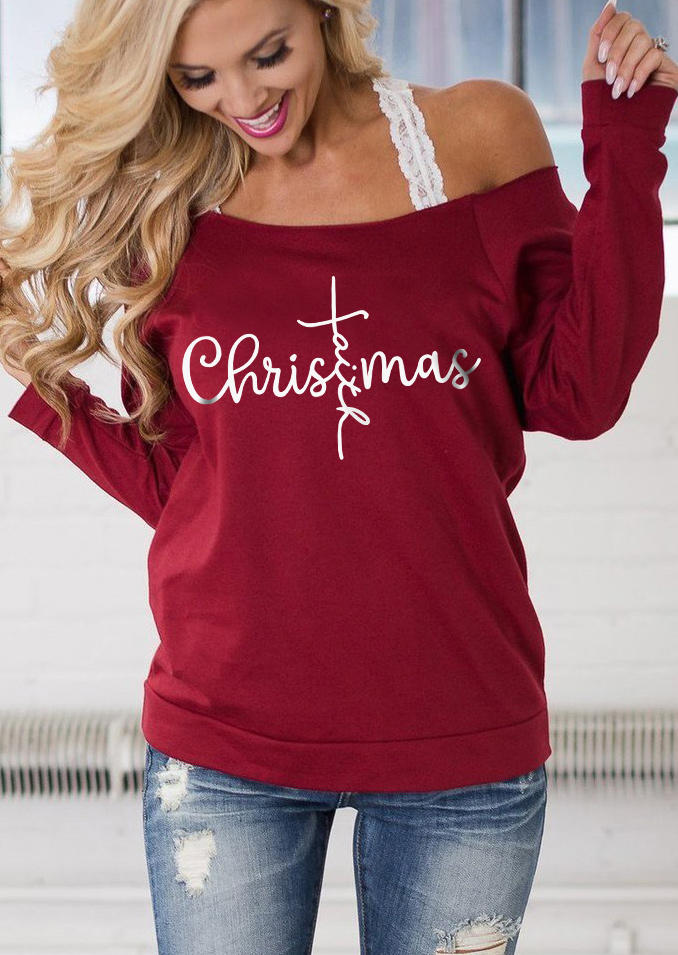 Christmas Faith Sweatshirt without Lace Camisole - Burgundy