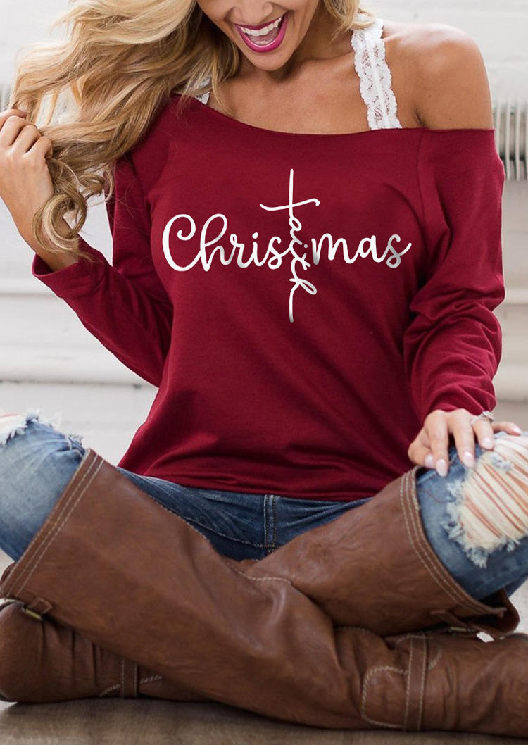 

Christmas Faith Sweatshirt without Lace Camisole - Burgundy, Red, SCM008920