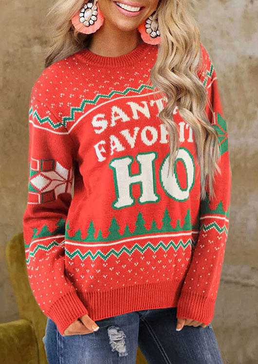 

Christmas Santa' Favorite Ho Tree Zigzag Sweater - Red, SCM009079