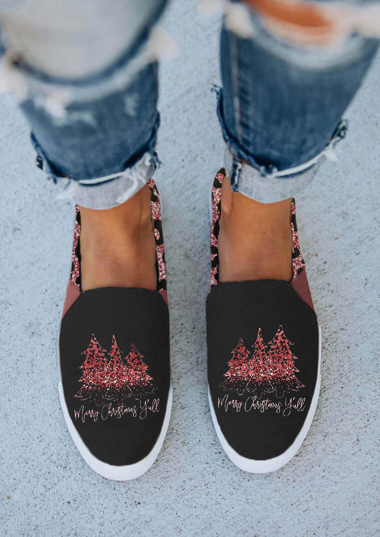 

Merry Christmas Y'all Tree Leopard Glitter Sneakers, Multicolor, SCM009097