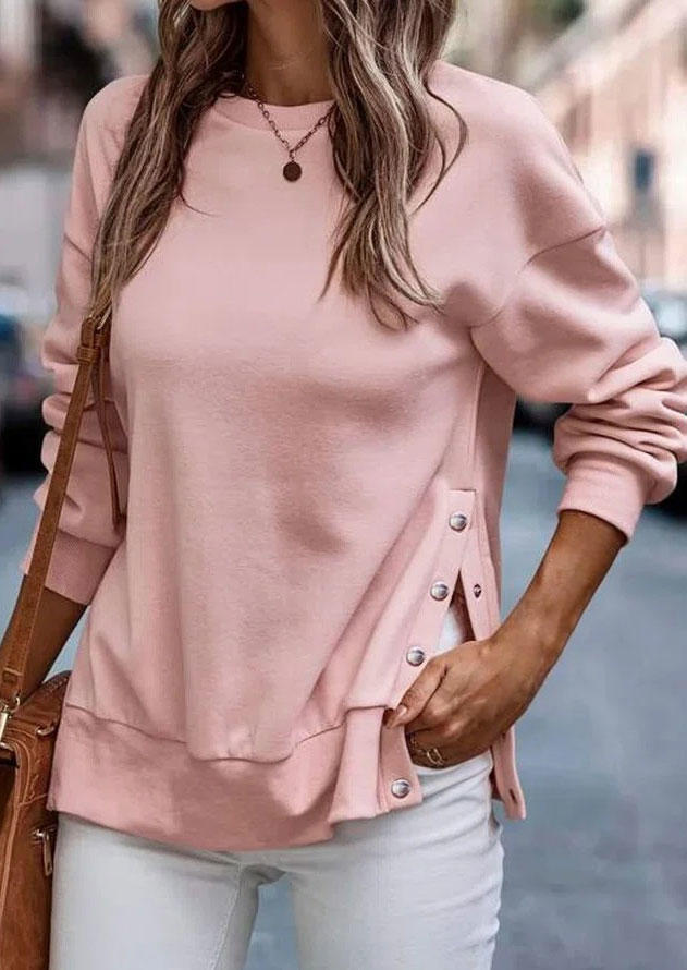 

Button Long Sleeve Pullover Sweatshirt - Pink, SCM007892