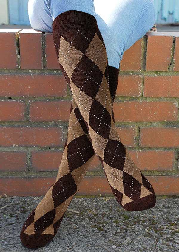 

Geometric Thigh-High Warmers Socks, Black;brown, SCM007918