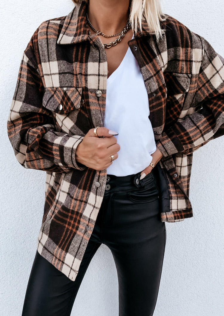 

Plaid Pocket Button Shirt Coat, Multicolor, SCM008048