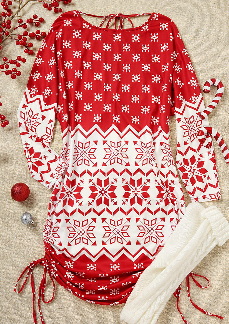 Christmas Snowflake Open Back Drawstring Mini Dress