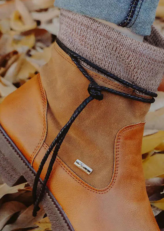 Round Toe Flat Zipper Martin Boots - Brown