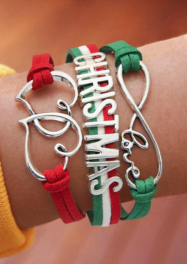 

Christmas Heart Hollow Out Multi-Layered Bracelet, Multicolor, SCM008618