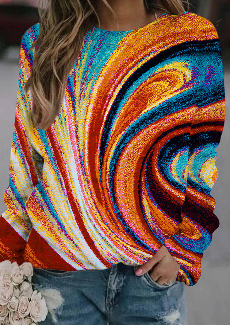 

Oil Painting Long Sleeve Pullover Sweatshirt, Multicolor, SCM008751