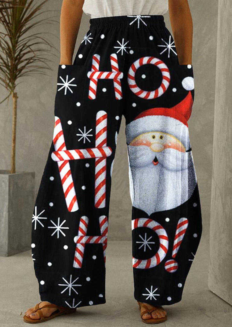 

Christmas Ho Ho Ho Snowflake Santa Claus Wide Leg Pants - Black, SCM008755