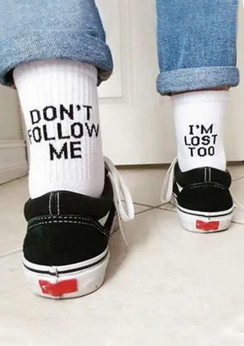 

Don't Follow Me I'm Lost Too Crew Socks, White, SCM008829