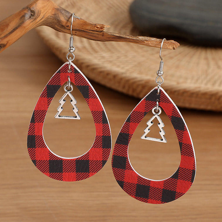 Christmas Tree Plaid Hollow Out Earrings