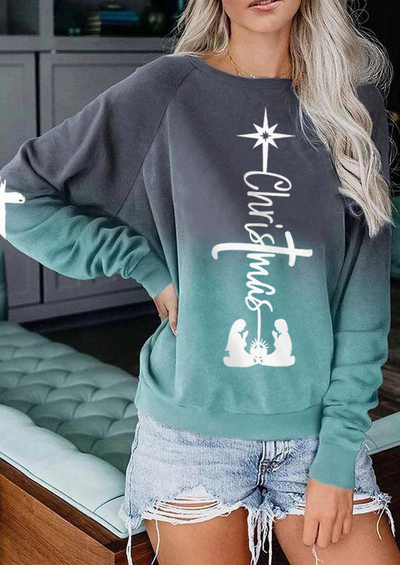 

Christmas Gradient Raglan Sleeve Pullover Sweatshirt - Green, SCM008886