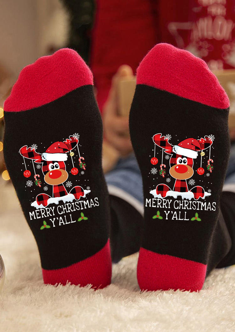 

Merry Christmas Y'all Reindeer Crew Socks, Black, SCM008937