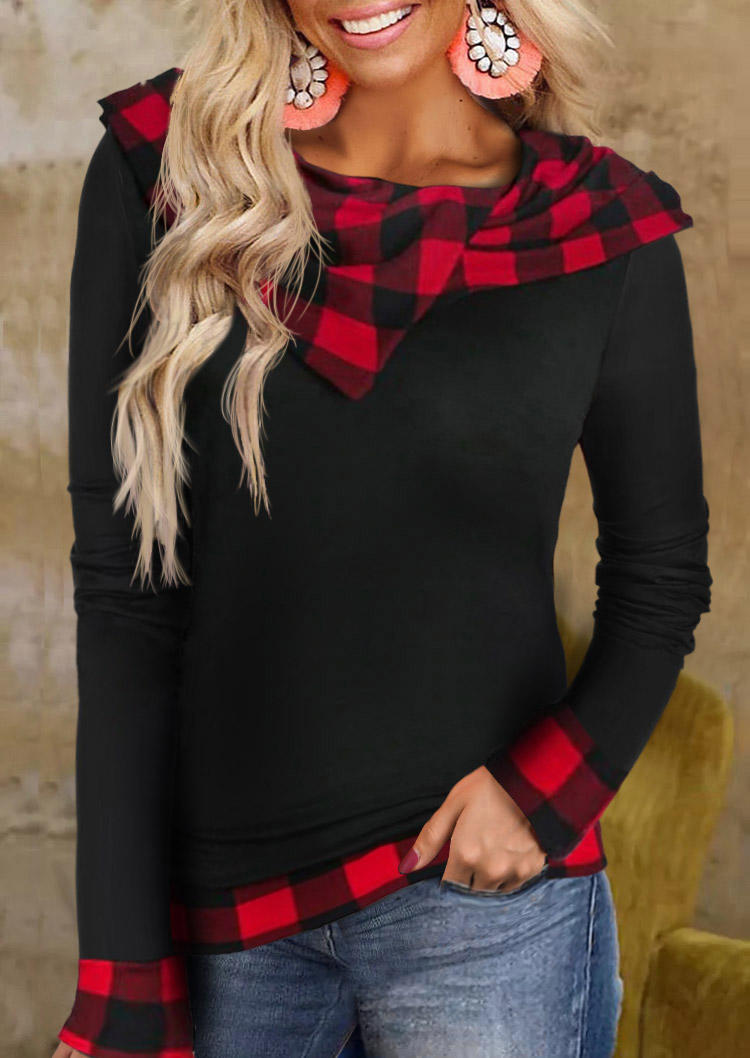 

Plaid Long Sleeve Hooded Blouse, Multicolor, SCM008978