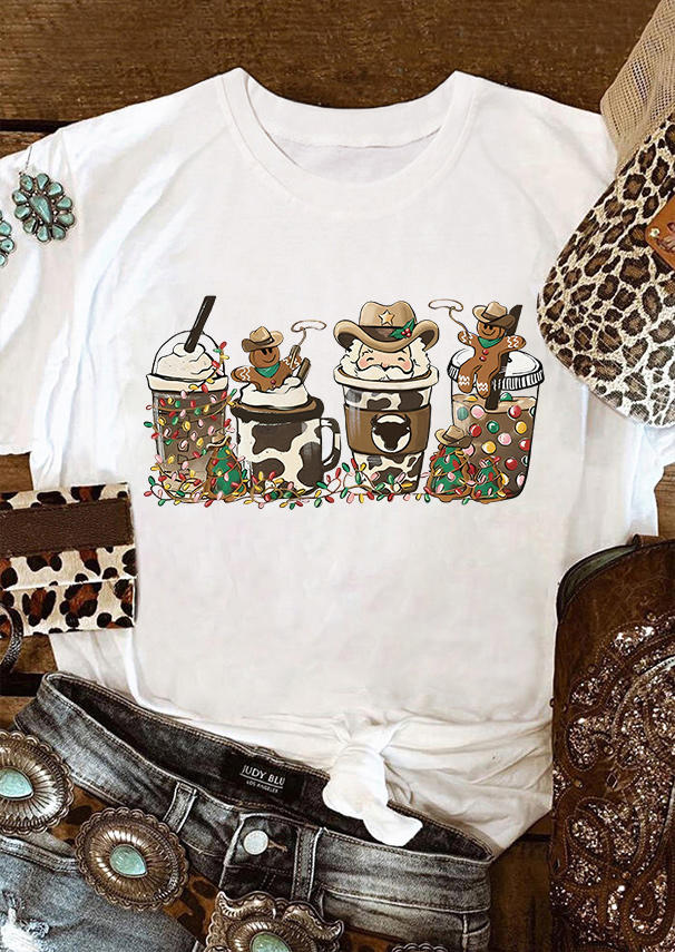 

Cow Lantern Gingerbread Man O-Neck T-Shirt Tee - White, SCM009051