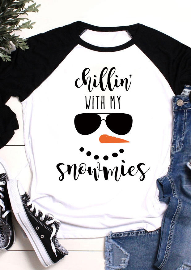 

Christmas Chillin' With My Snowmies O-Neck T-Shirt Tee - Black, SCM009116