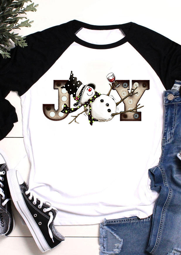 

Christmas Joy Drunk Snowman Raglan Sleeve T-Shirt Tee - Black, SCM009118