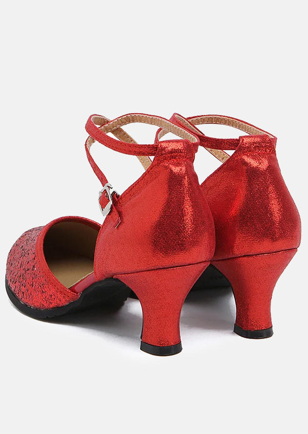 Glitter Hollow Out Buckle Latin Sandals - Red