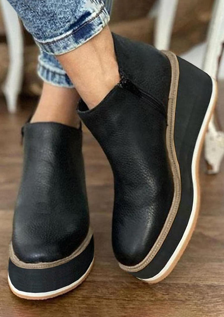 

Zipper Round Toe Platform Sneakers - Black, SCM009137