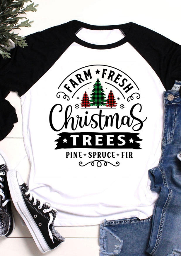 

Farm Fresh Christmas Trees Plaid Snowflake T-Shirt Tee - Black, SCM009149