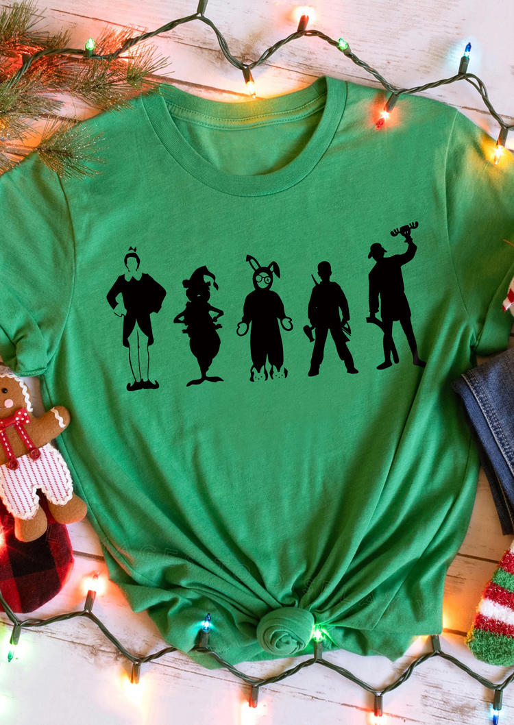 

Christmas Silhouette O-Neck T-Shirt Tee - Green, SCM009161