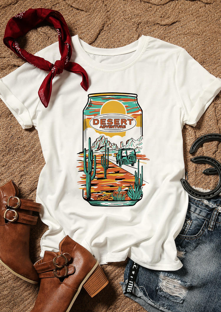 

Desert Adventure Cactus Sunset T-Shirt Tee - White, SCM009182