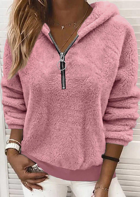 

Plush Long Sleeve Zipper Hoodie - Pink, SCM009192