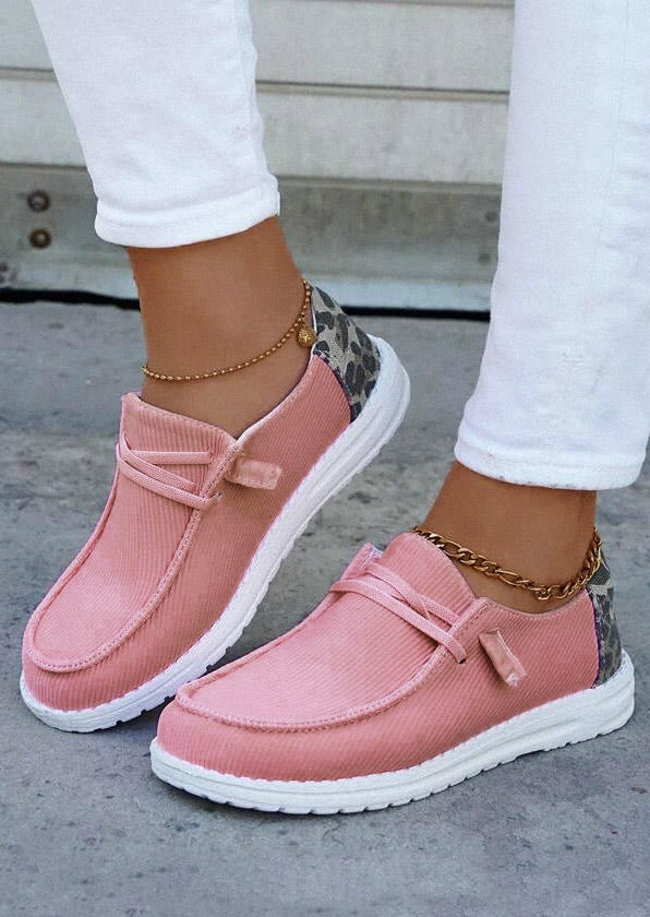 

Leopard Lace Up Flat Sneakers - Pink, SCM009217