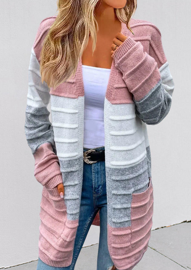 

Color Block Pocket Sweater Cardigan, Multicolor, SCM009281