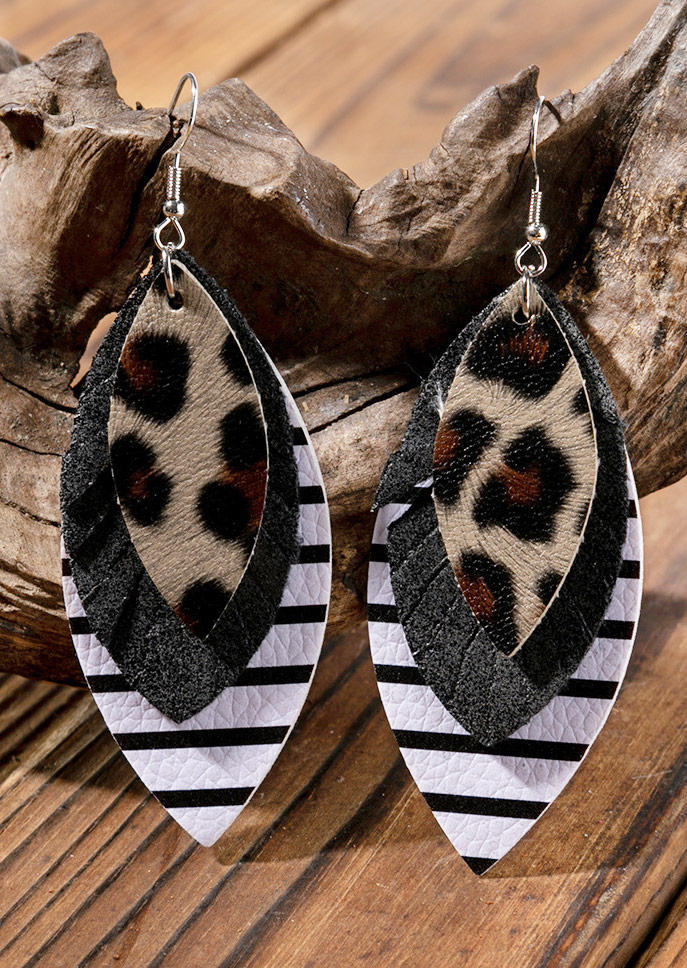 Leopard Striped Multi-Layered Leather Earrings