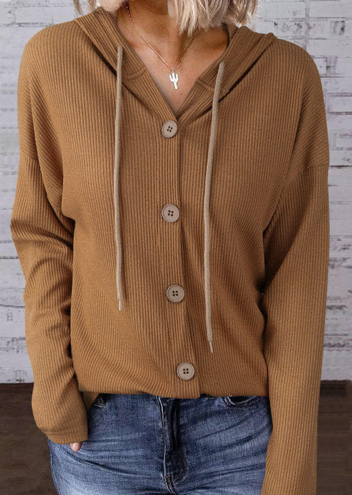 

Button Drawstring Hooded Coat - Khaki, SCM008665