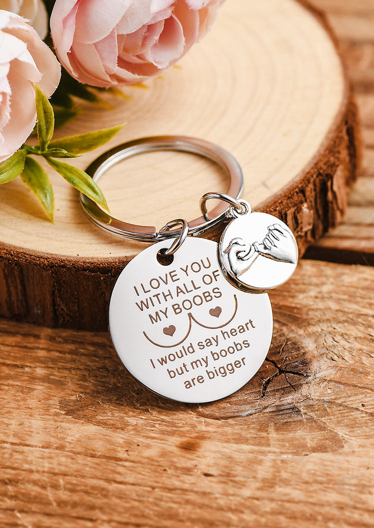 

I Love You With All My Boobs Heart Keychain, Silver, SCM008725